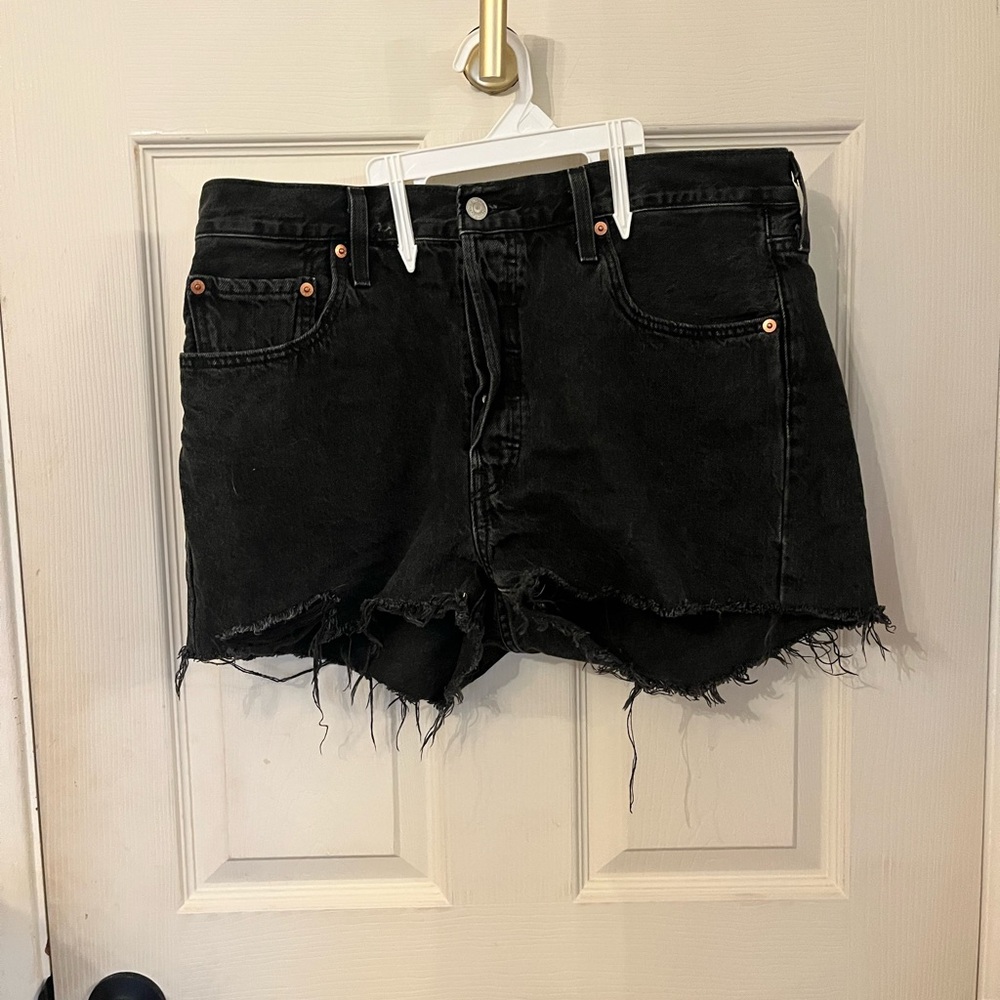 Levi's Black Frayed Hem Jean Shorts